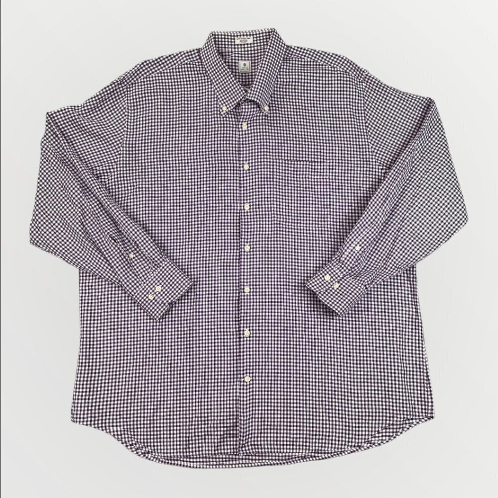 Peter Millar Gingham Check Button Down Dress Shirt Mens XXL Purple White